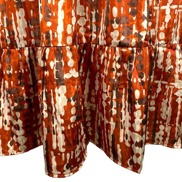 THML Women's Size MED Dress Rust Cream Brown Ruffle Bottom Puff Sleeve - Picture 11 of 14